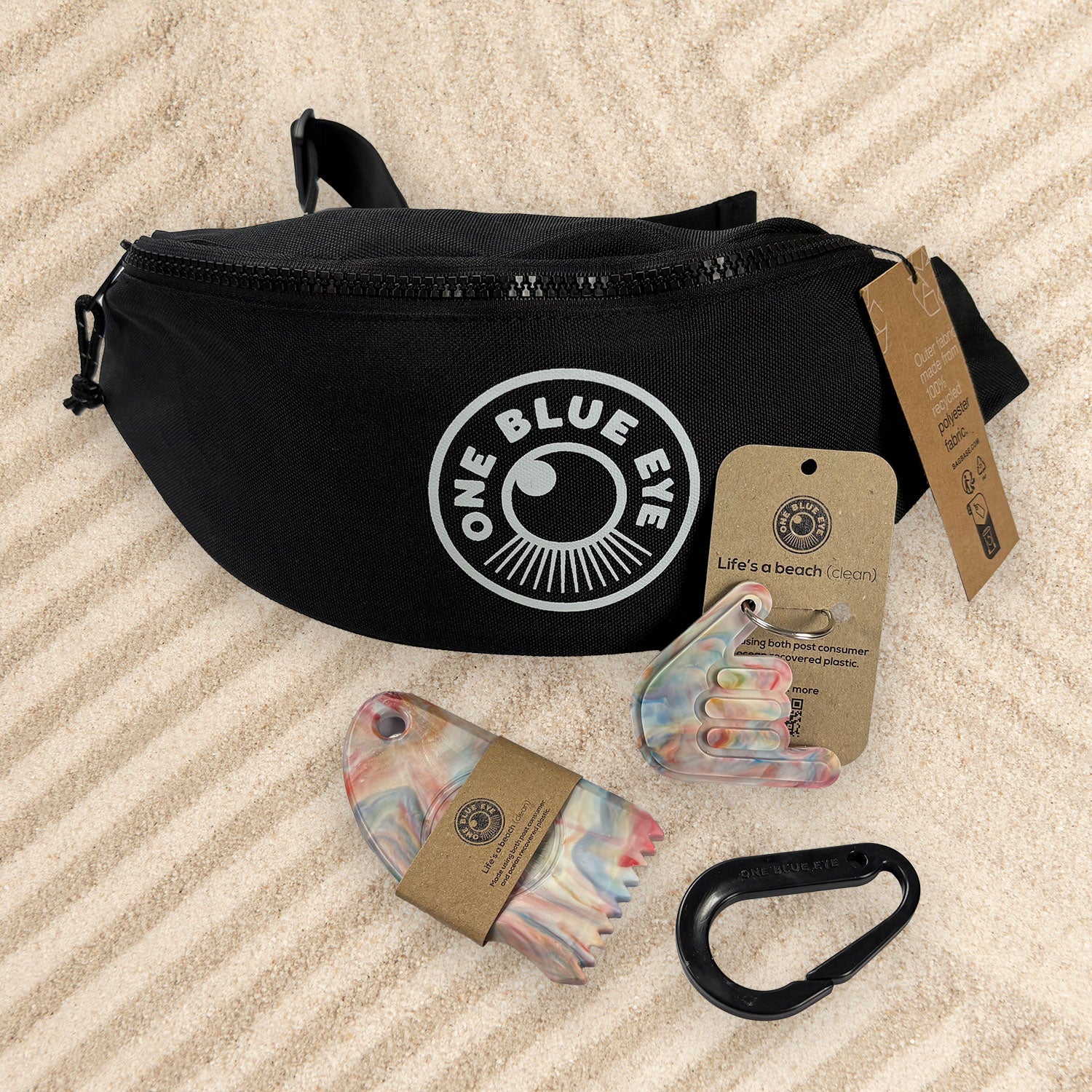 Surfers Essential Black Eco Bumbag, Multi Colour Items and Carabiner