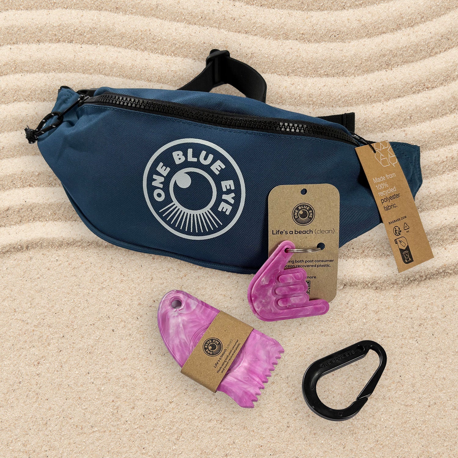 Surfers Essential Blue Eco Bumbag, Pink Items and Carabiner