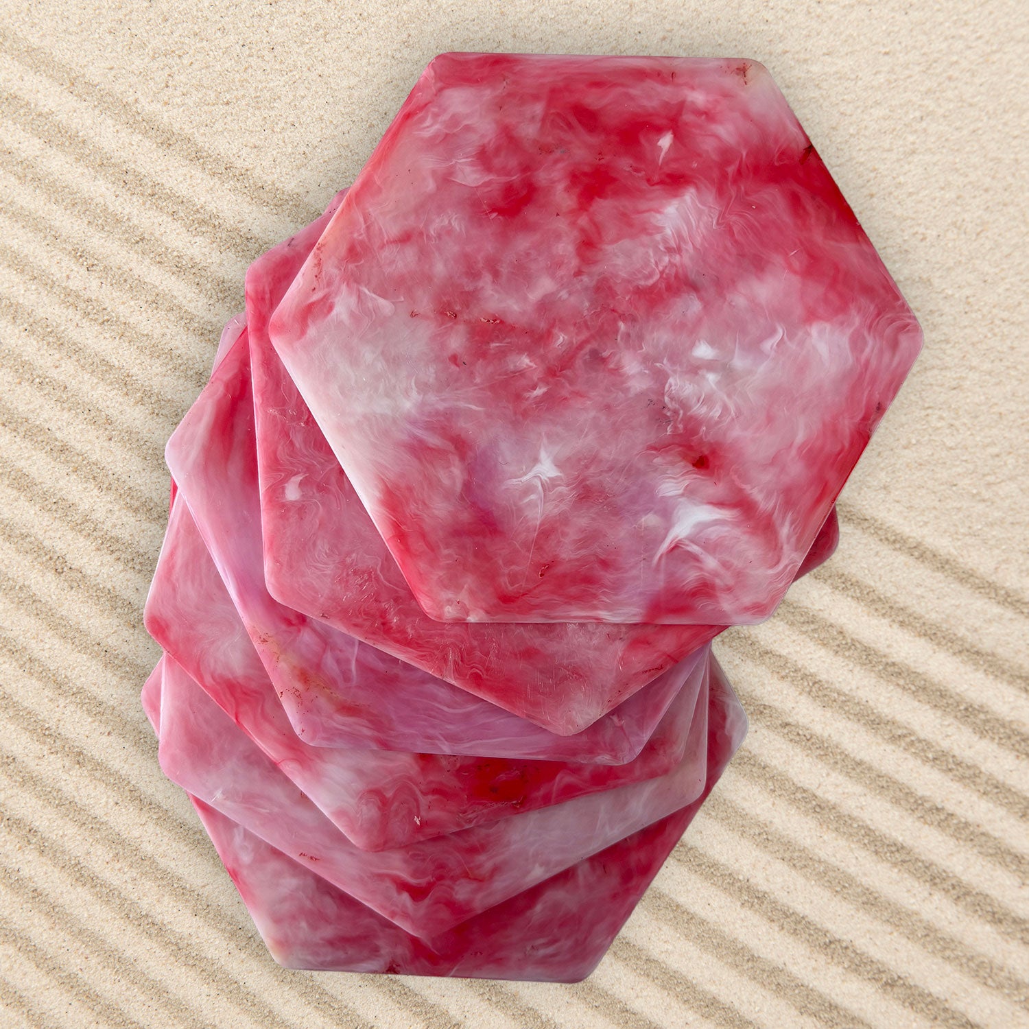 Recycled Plastic Coasters 6 Pack, Hexagonal, Coral