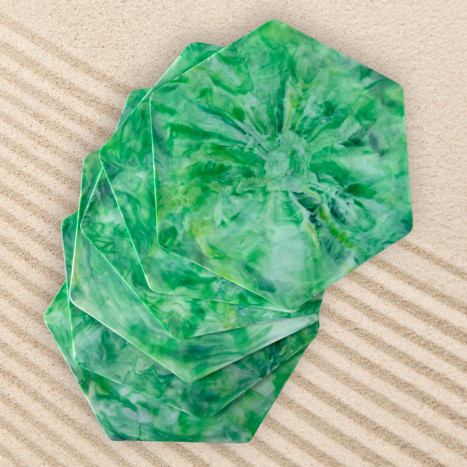 Recycled Plastic Coasters 6 Pack, Hexagonal, Green