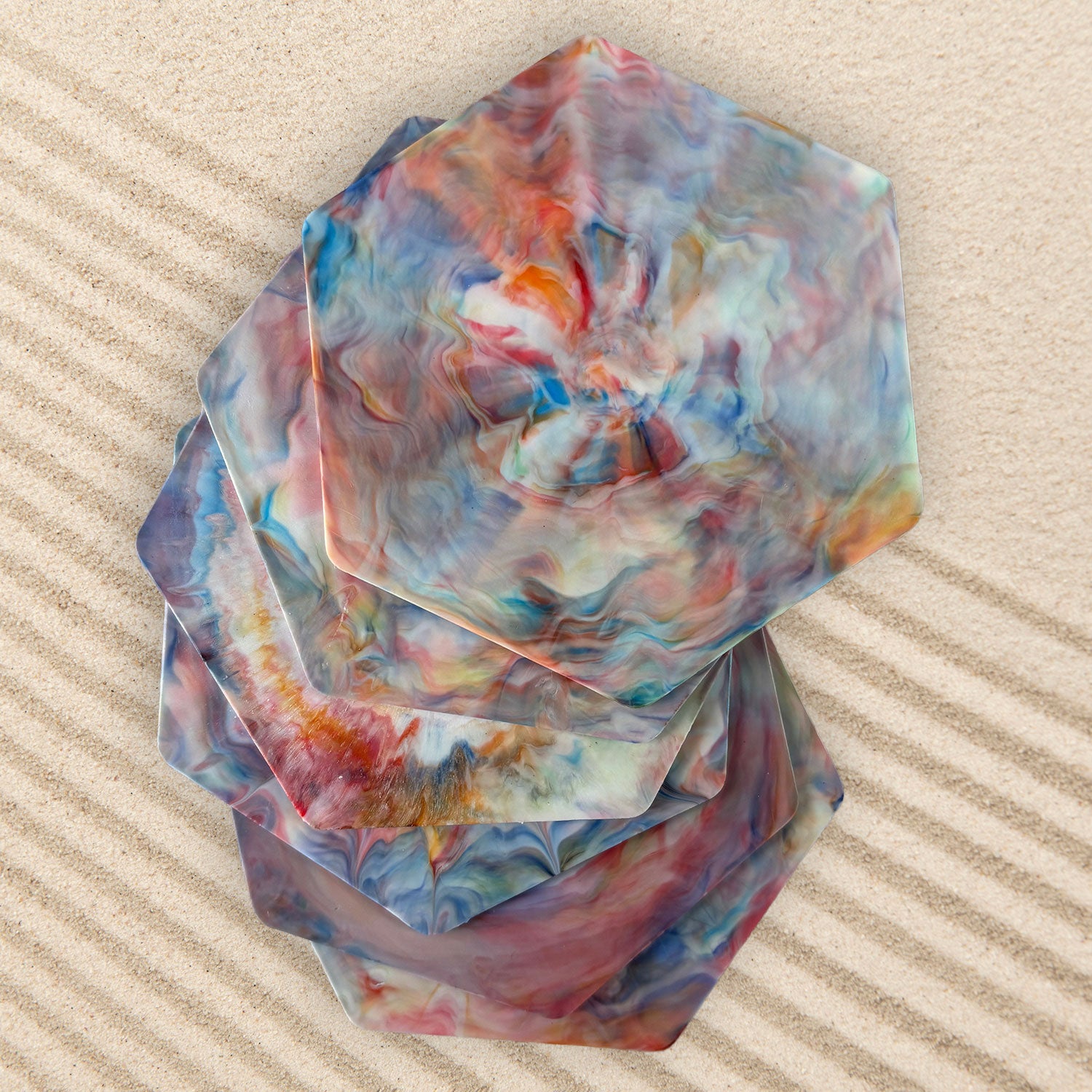 Recycled Plastic Coasters 6 Pack, Hexagonal, Multi Colour
