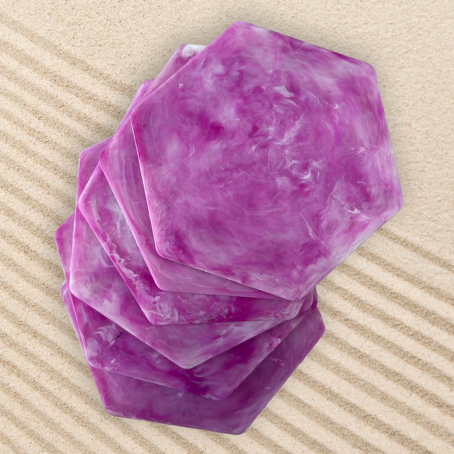 Recycled Plastic Coasters 6 Pack, Hexagonal, Pink