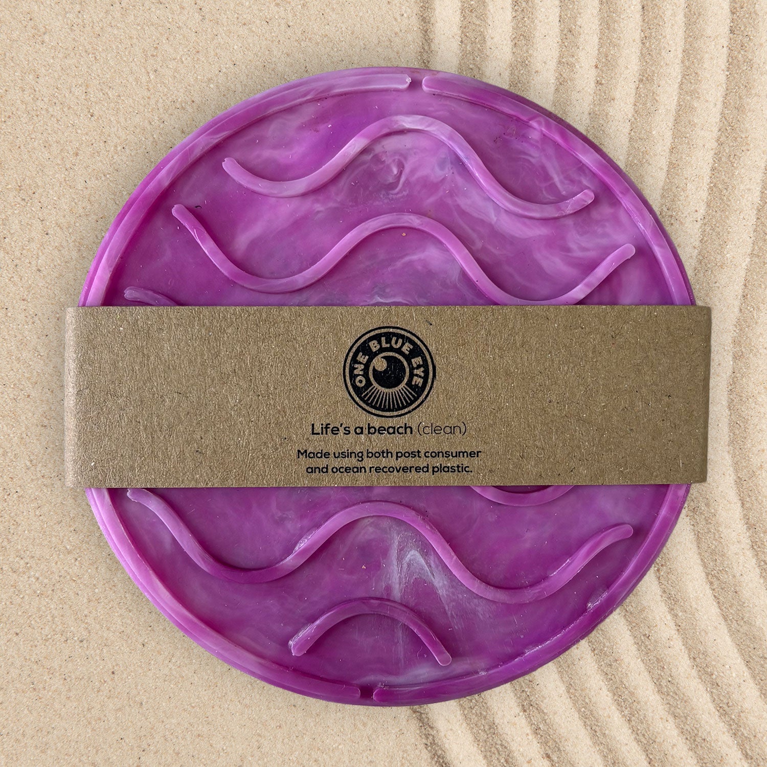 Recycled Plastic Wave Design Soap Dish, Circular, Pink