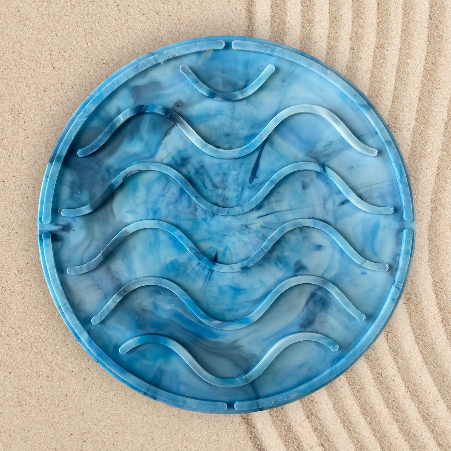 Recycled Plastic Wave Design Soap Dish, Circular, Blue