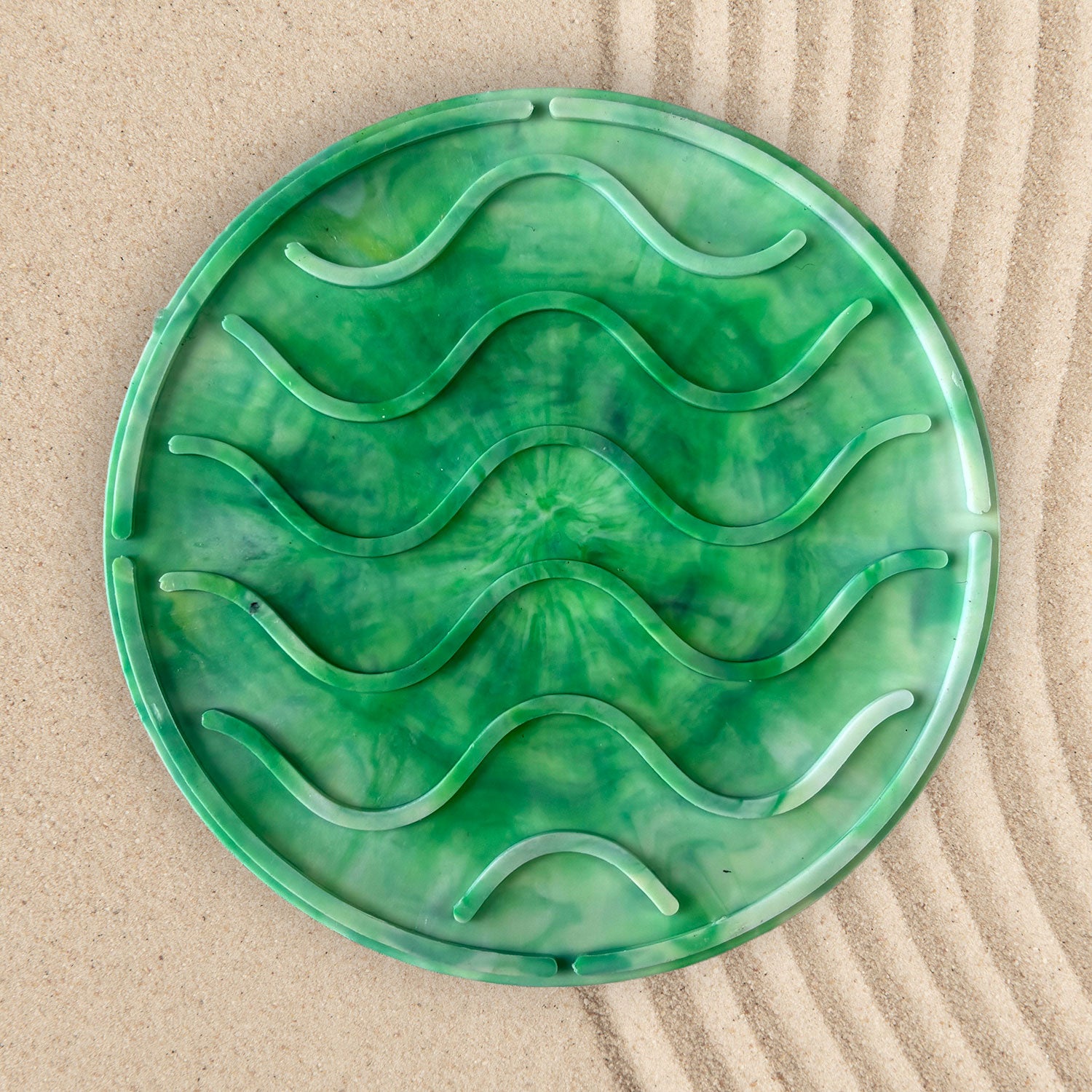 Recycled Plastic Wave Design Soap Dish, Circular, Green