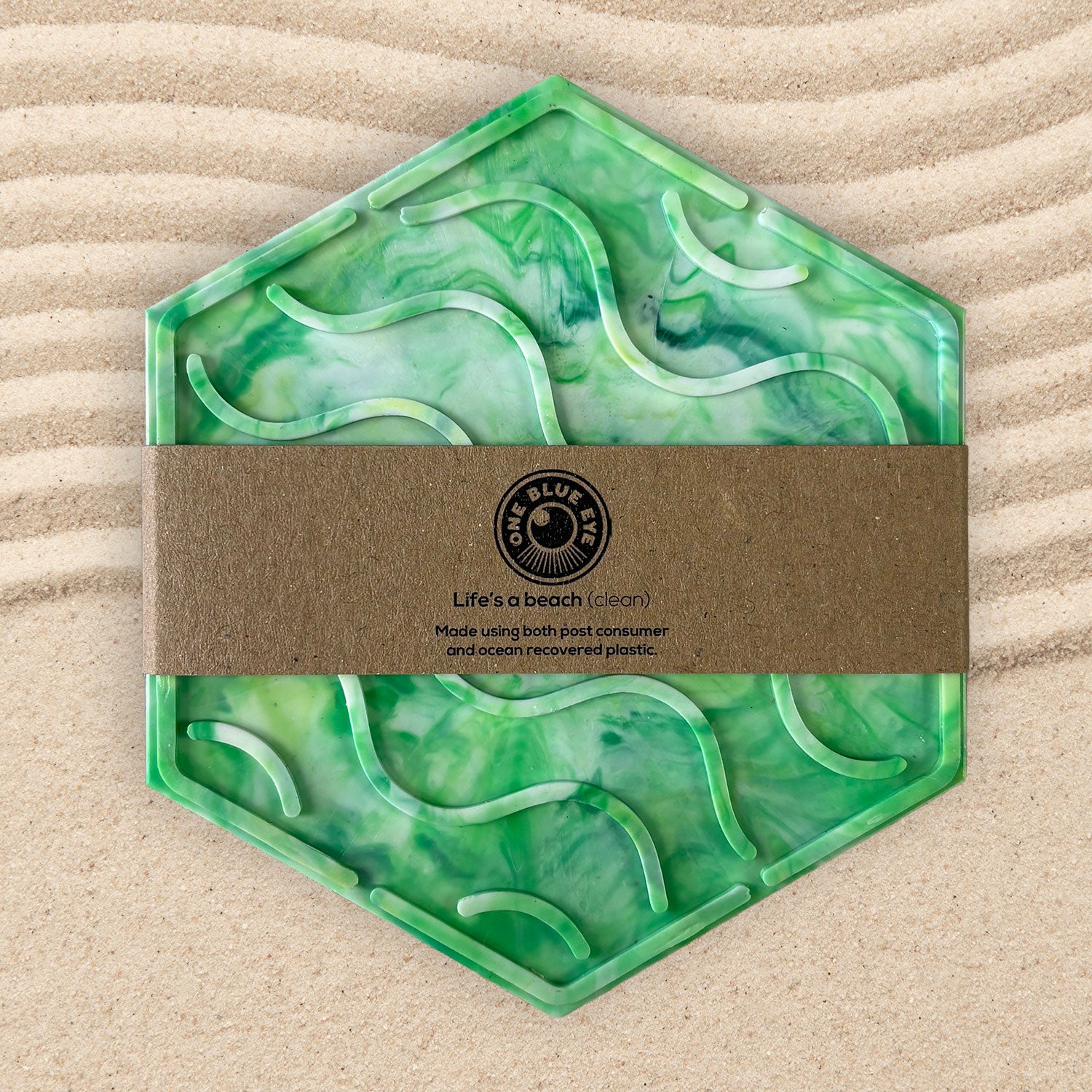 Recycled Plastic Wave Design Soap Dish, Hexagonal, Green