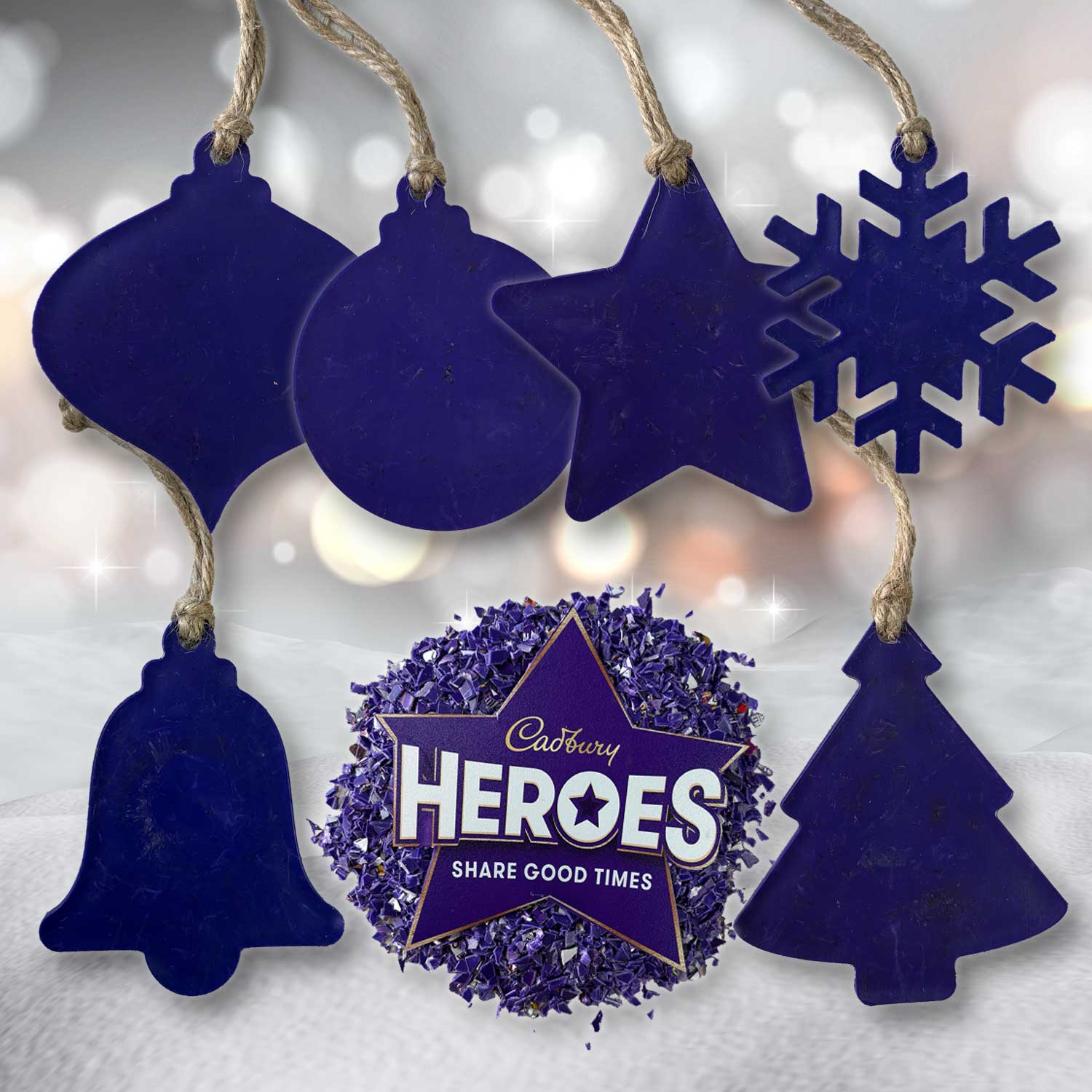 Recycled Plastic Christmas Decoration, 6 Pack, Purple Hero