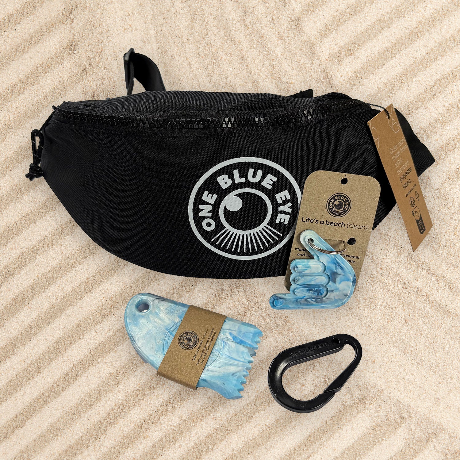 Surfers Essential Black Eco Bumbag, Blue Items and Carabiner