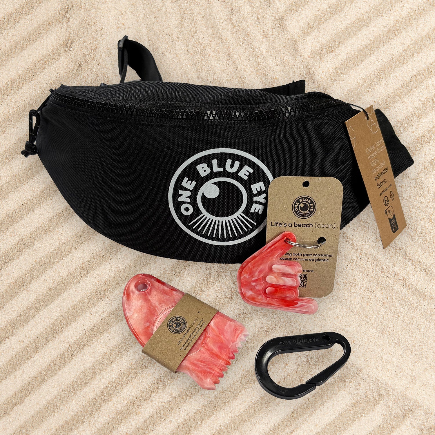 Surfers Essential Black Eco Bumbag, Coral Items and Carabiner