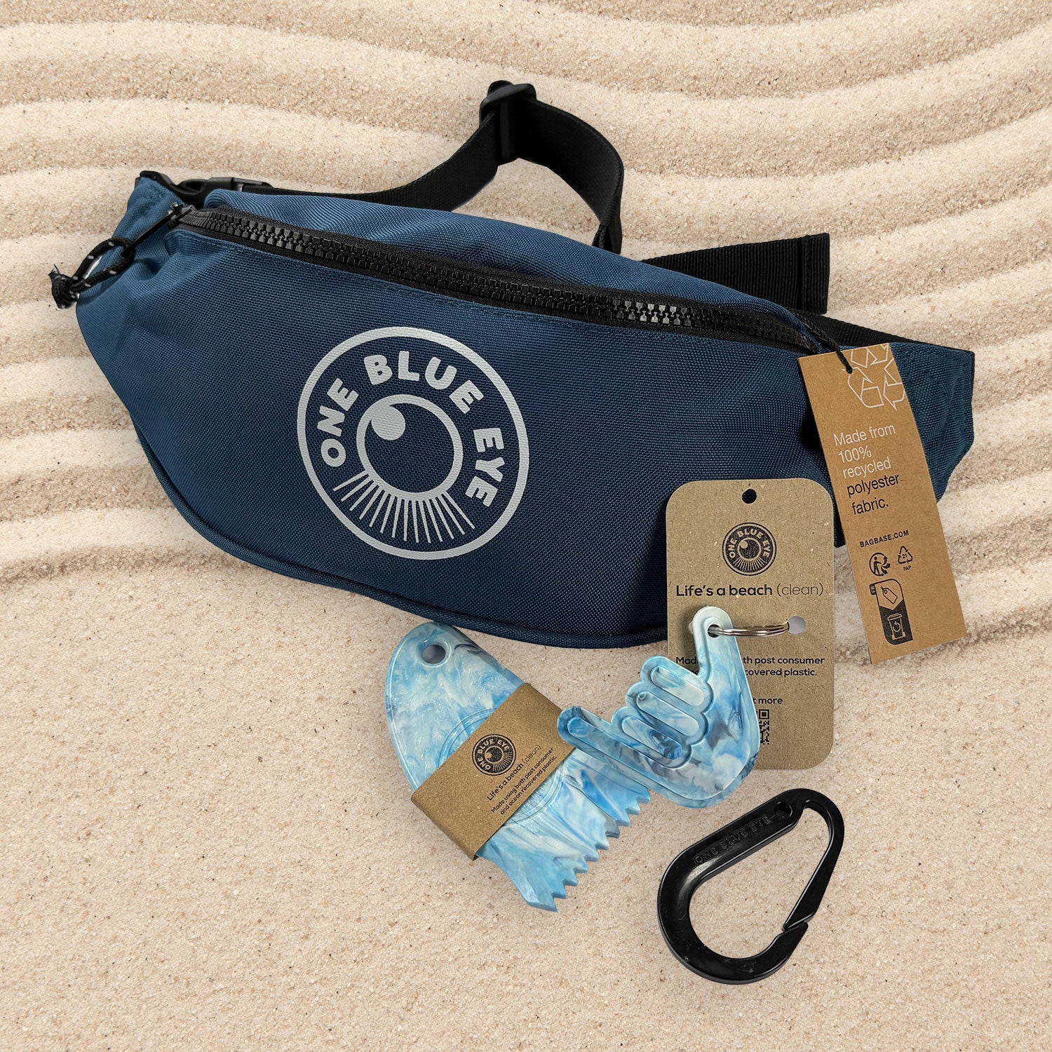 Surfers Essential Blue Eco Bumbag, Blue Items and Carabiner