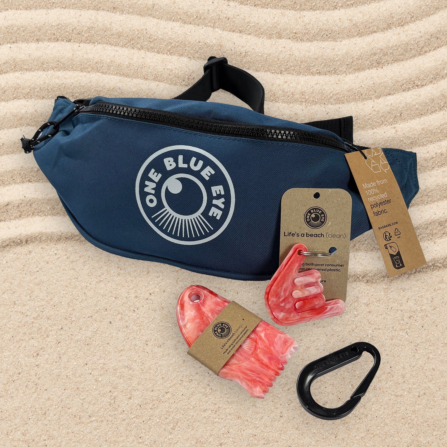 Surfers Essential Blue Eco Bumbag, Coral Items and Carabiner