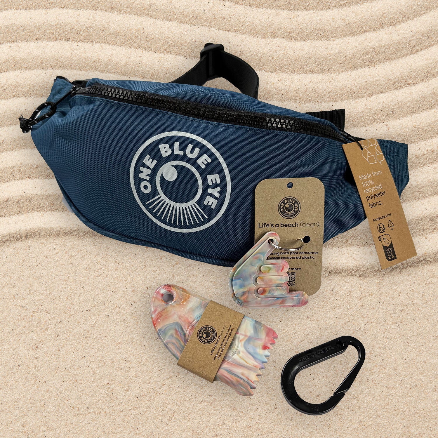Surfers Essential Blue Eco Bumbag, Multi Colour Items and Carabiner