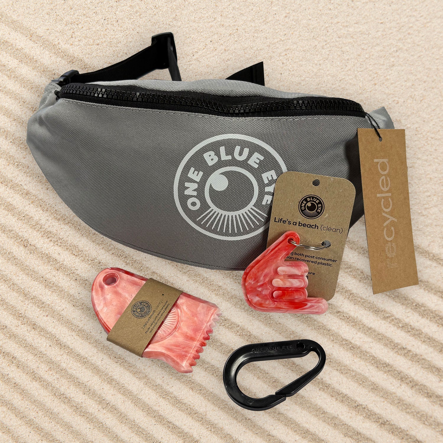 Surfers Essential Grey Eco Bumbag, Coral Items and Carabiner