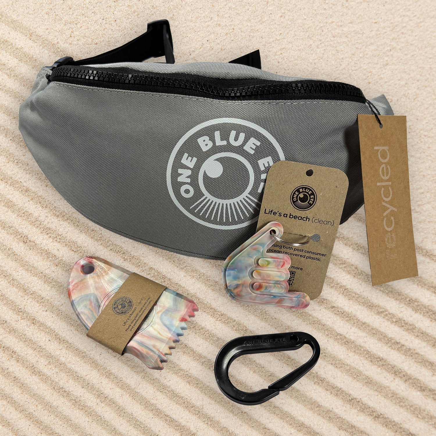 Surfers Essential Grey Eco Bumbag, Multi Colour Items and Carabiner