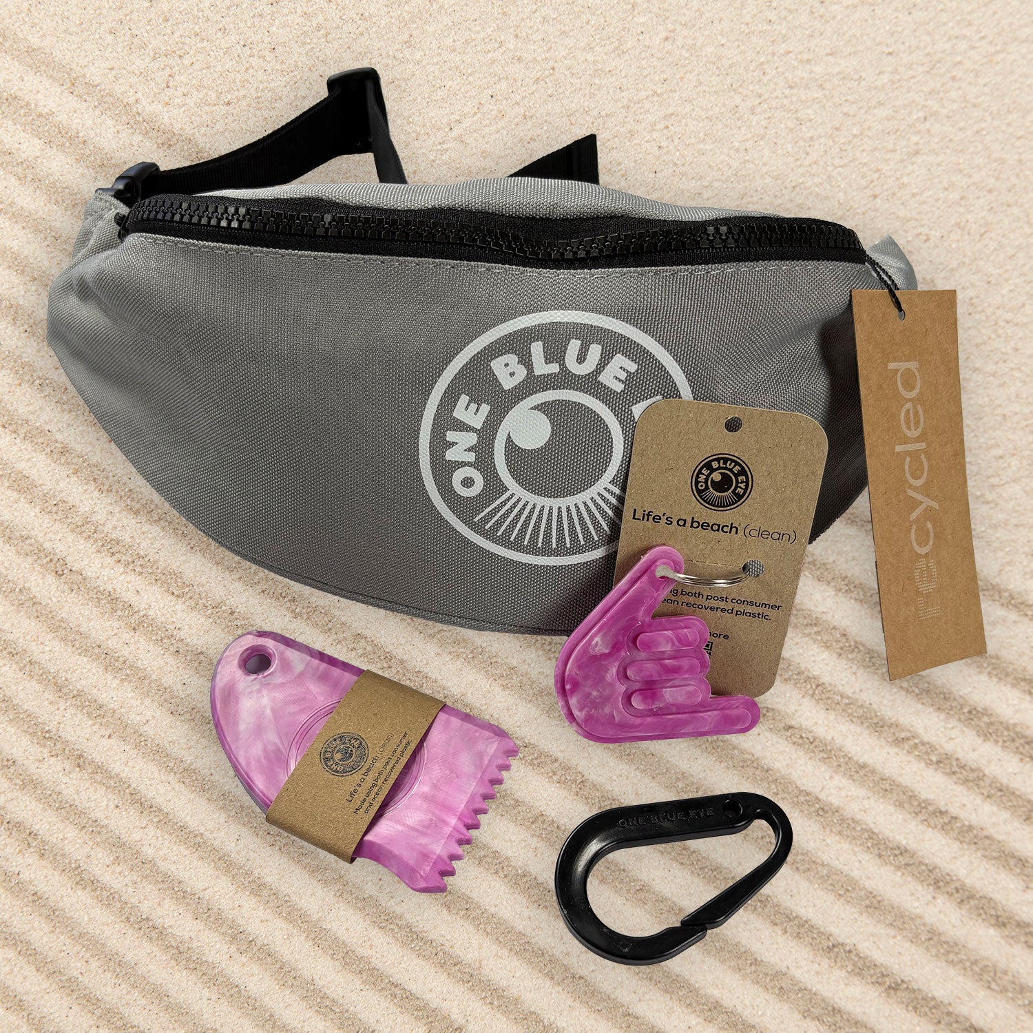 Surfers Essential Grey Eco Bumbag, Pink Items and Carabiner