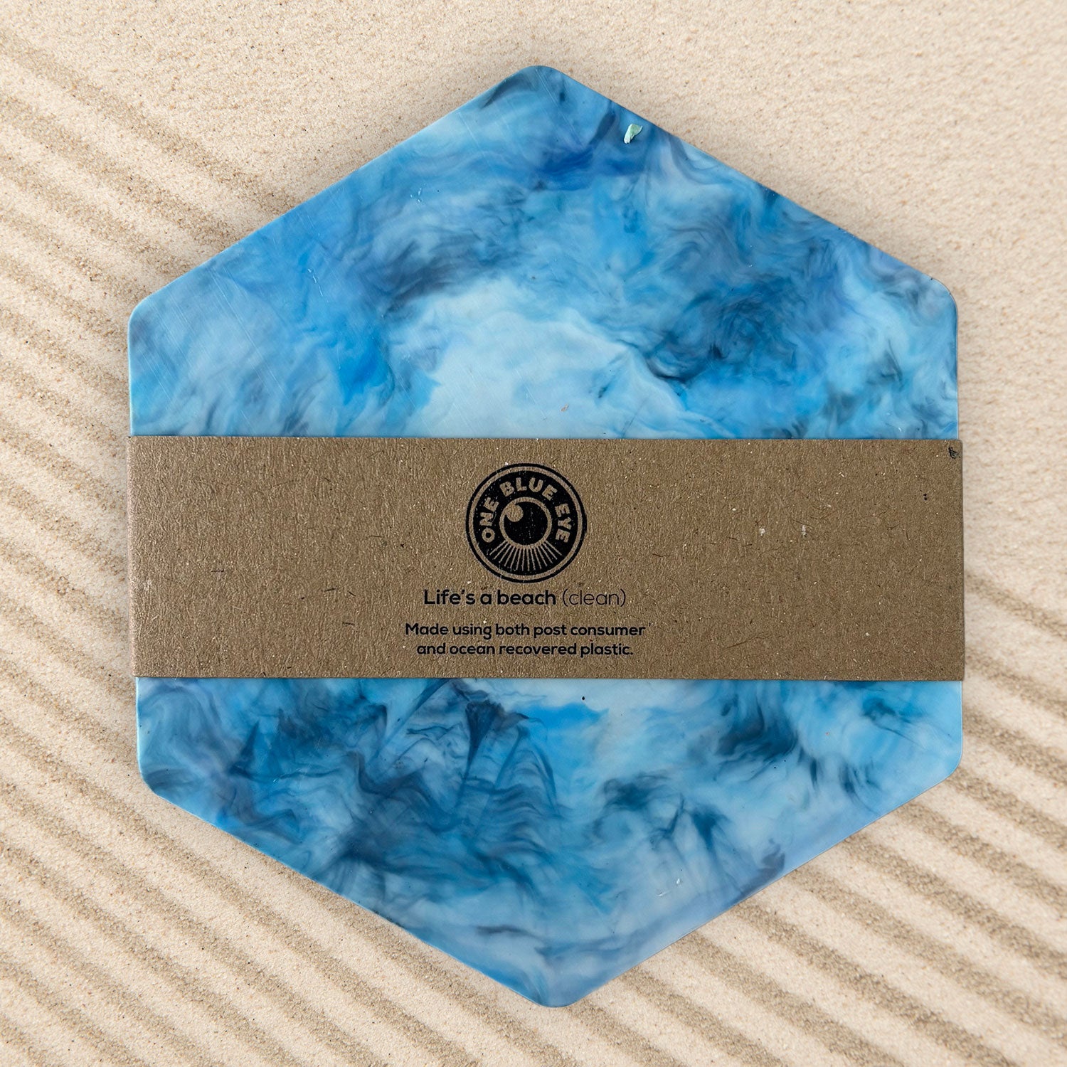 Recycled Plastic Coasters 6 Pack, Hexagonal, Blue