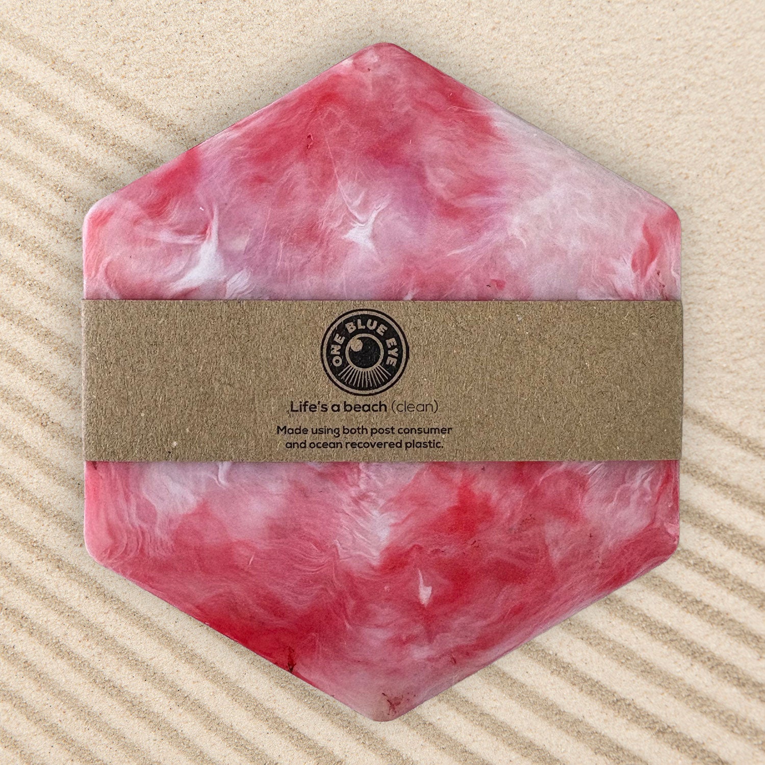 Recycled Plastic Coasters 6 Pack, Hexagonal, Coral