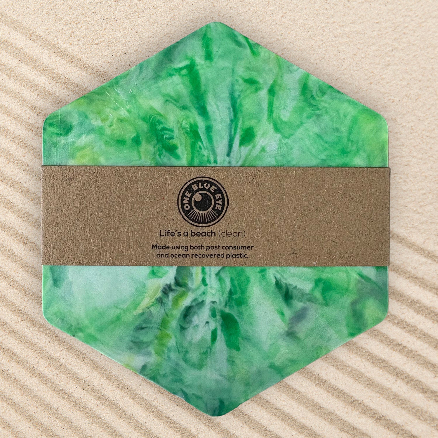 Recycled Plastic Coasters 6 Pack, Hexagonal, Green