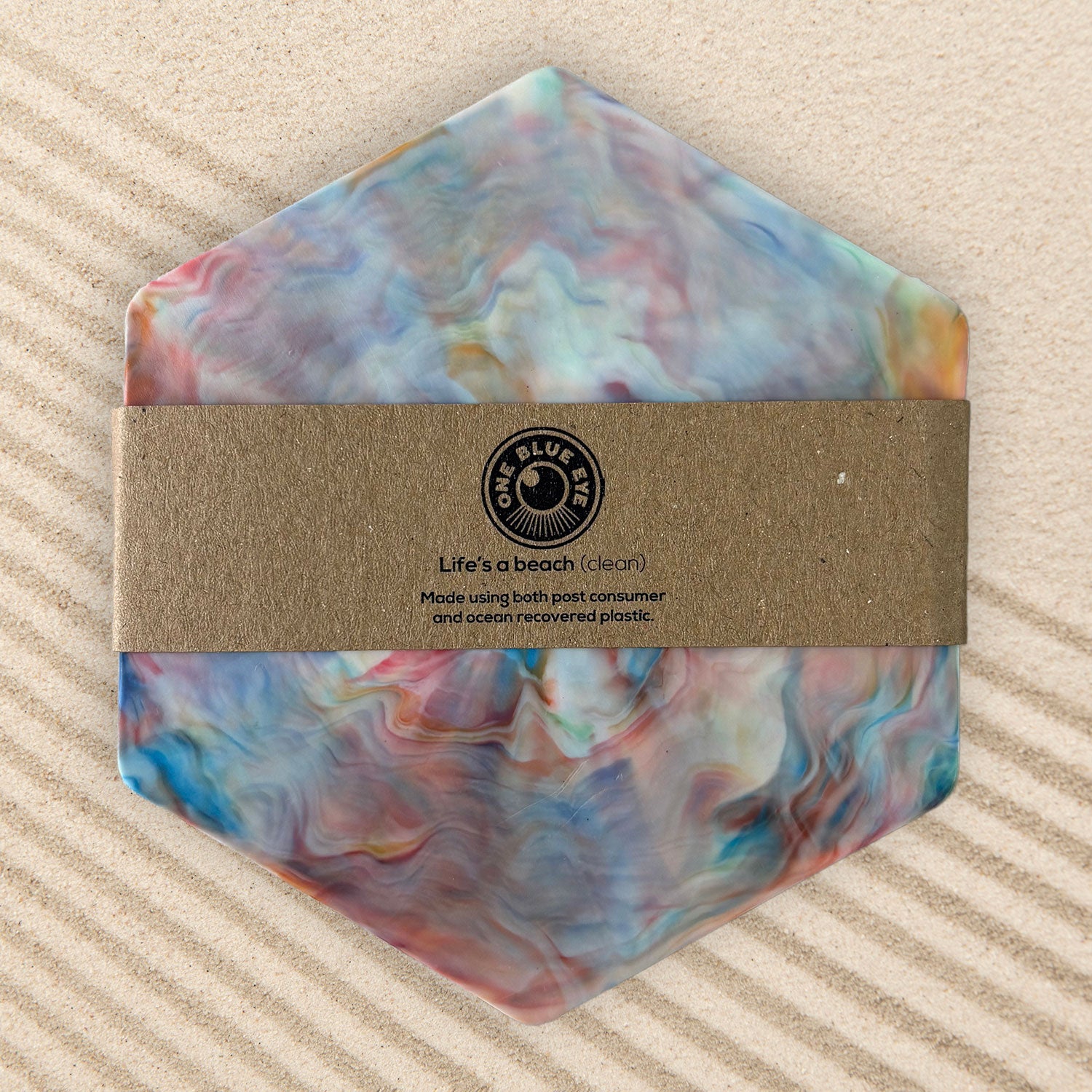 Recycled Plastic Coasters 6 Pack, Hexagonal, Multi Colour
