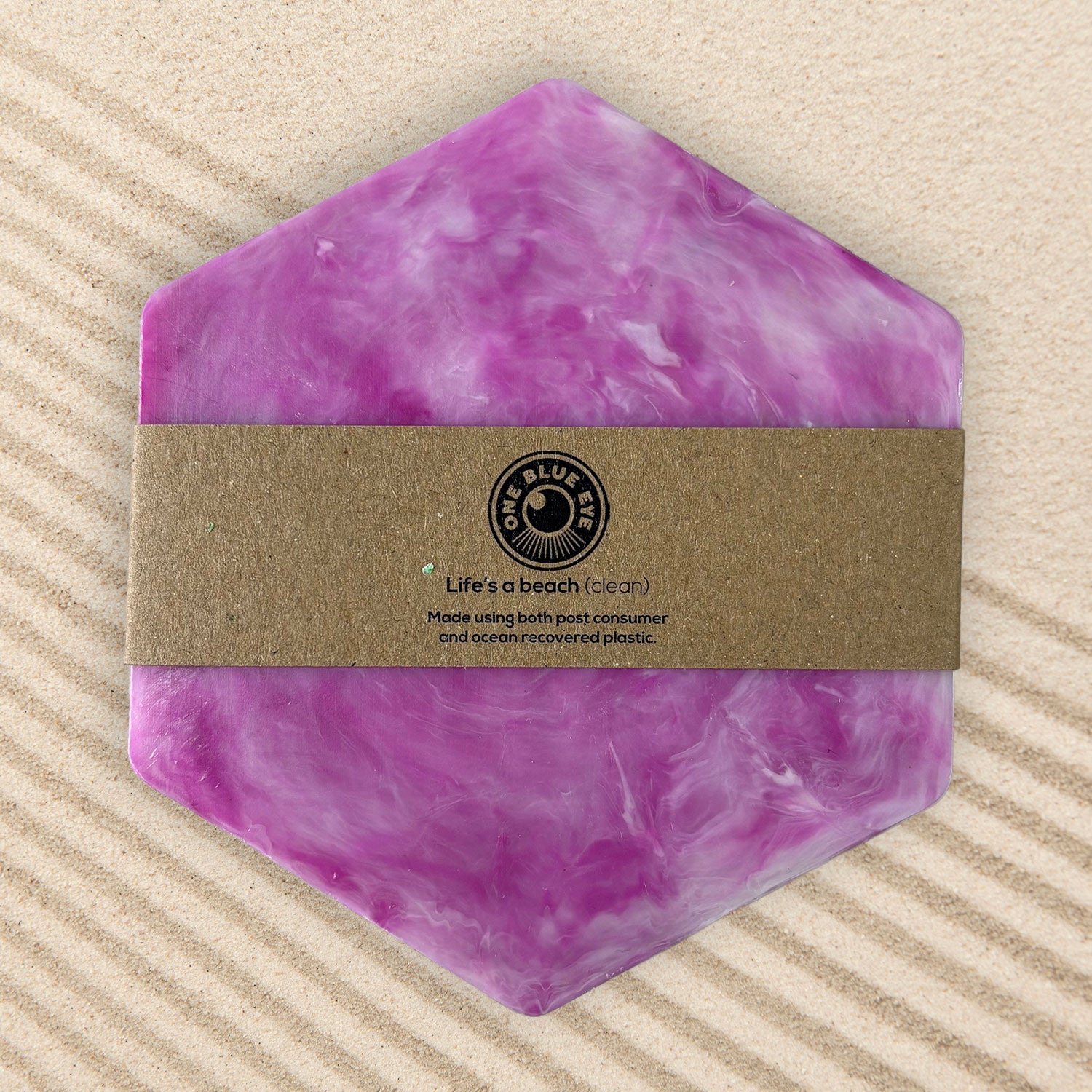 Recycled Plastic Coasters 6 Pack, Hexagonal, Pink