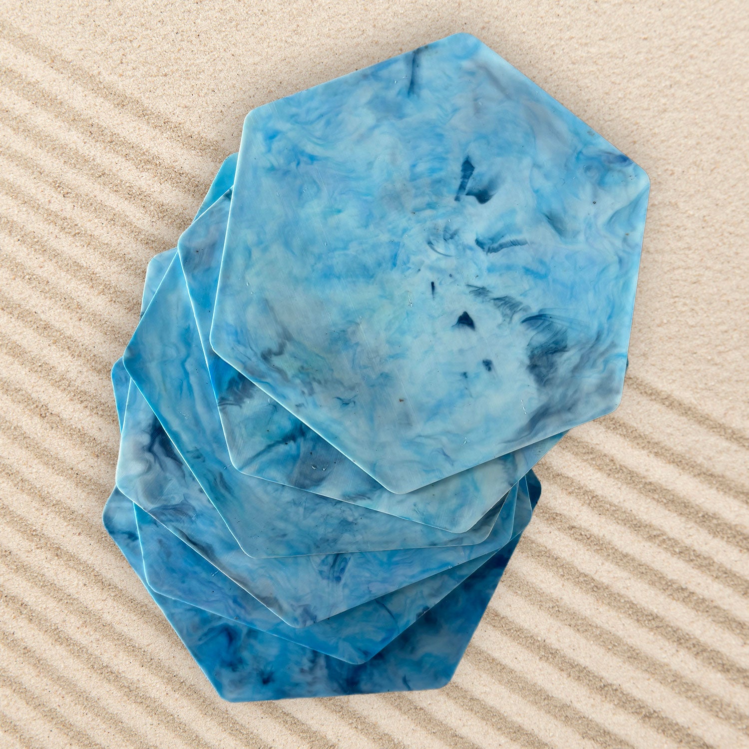 Recycled Plastic Coasters 6 Pack, Hexagonal, Blue