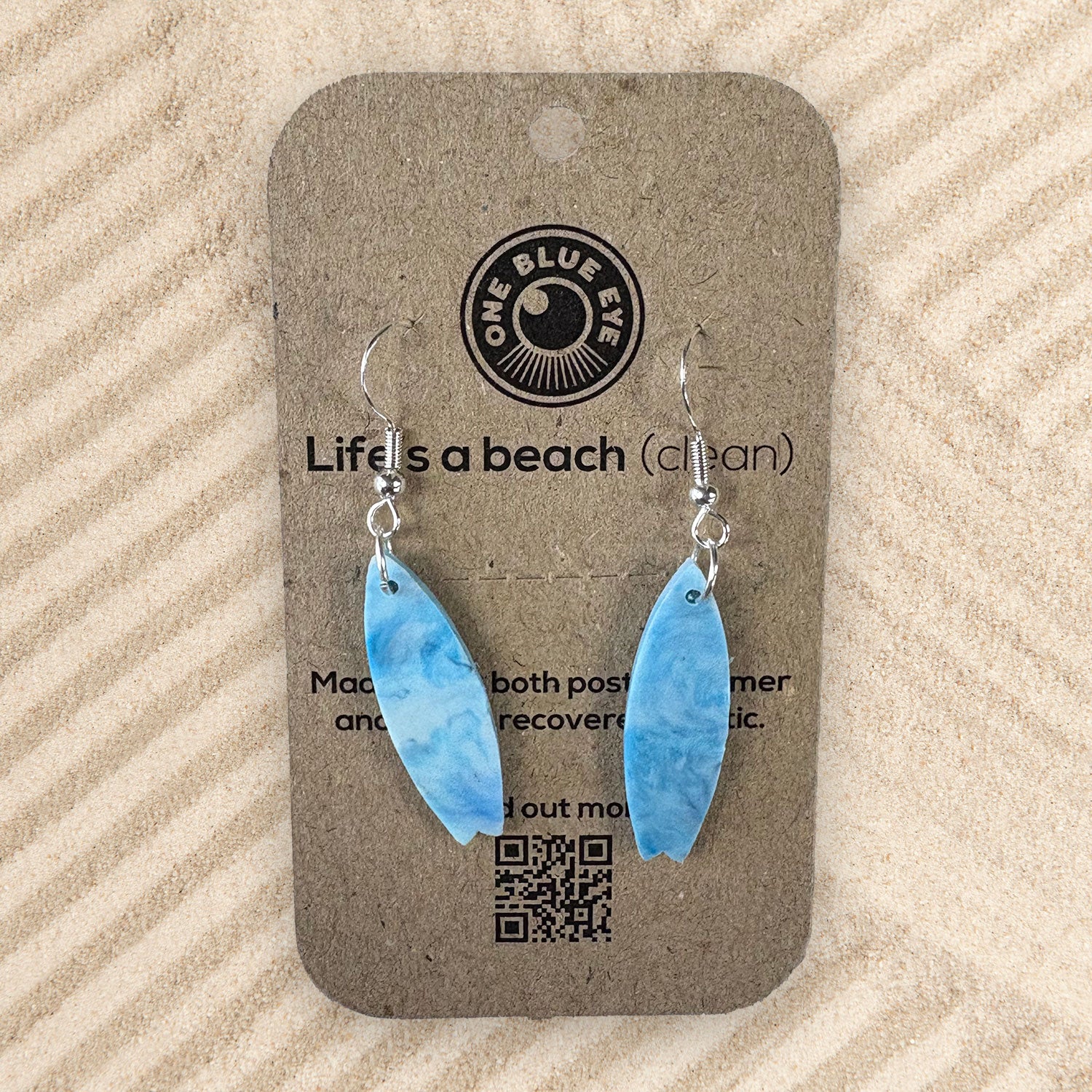 Cornish Surf Inspired Recycled Plastic Surfboard Earrings, Blue