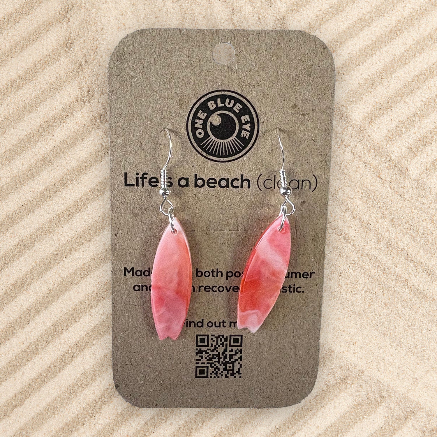 Cornish Surf Inspired Recycled Plastic Surfboard Earrings, Coral