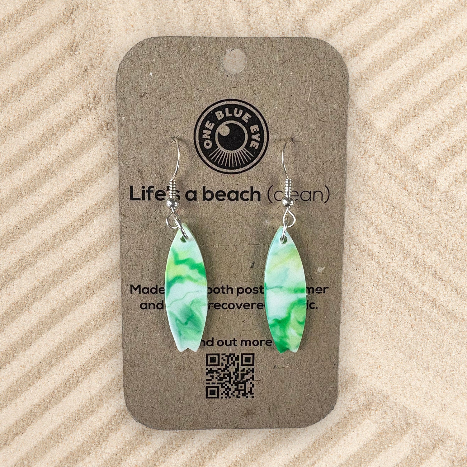 Cornish Surf Inspired Recycled Plastic Surfboard Earrings, Green