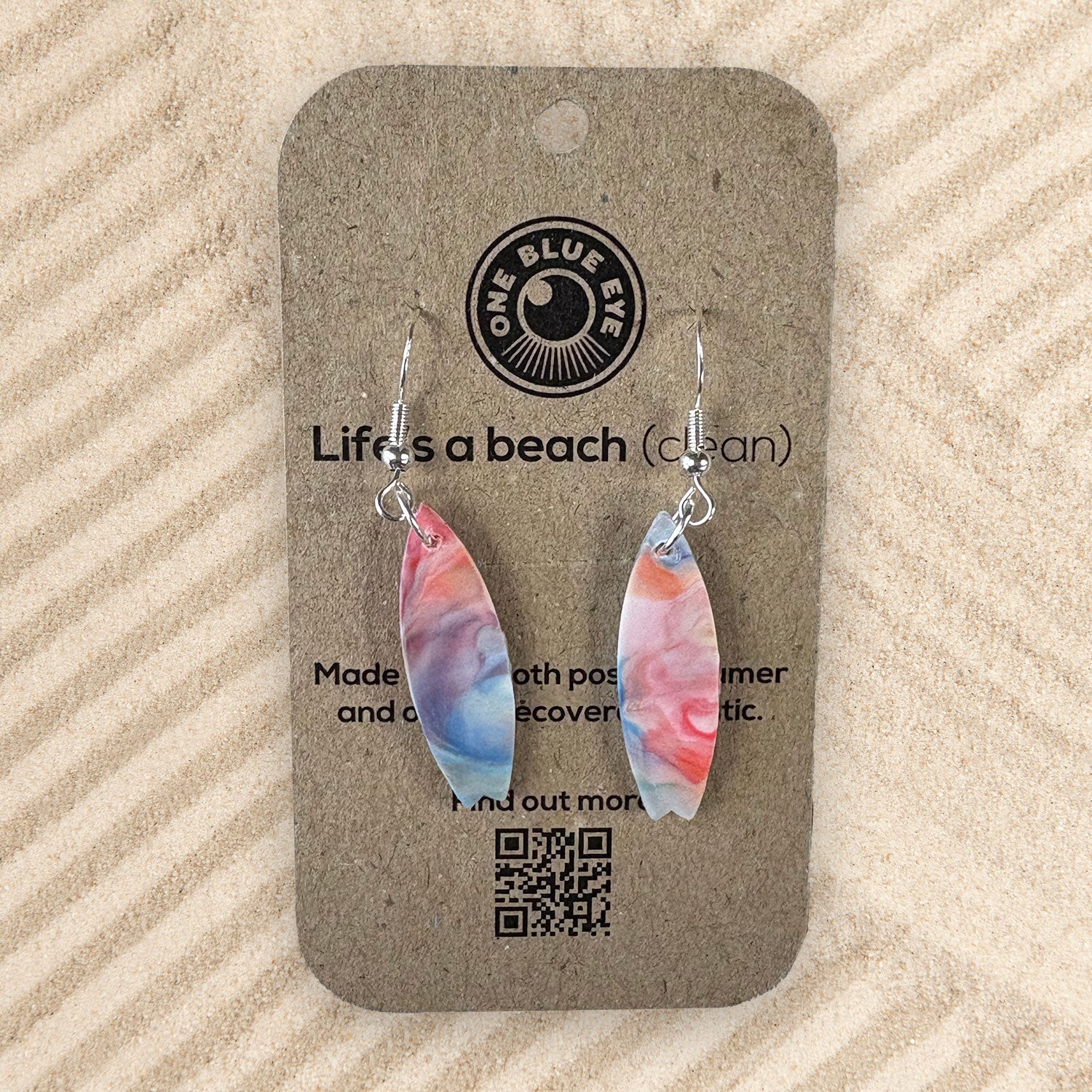 Cornish Inspired Recycled Plastic Surfboard Earrings, Multi Colour