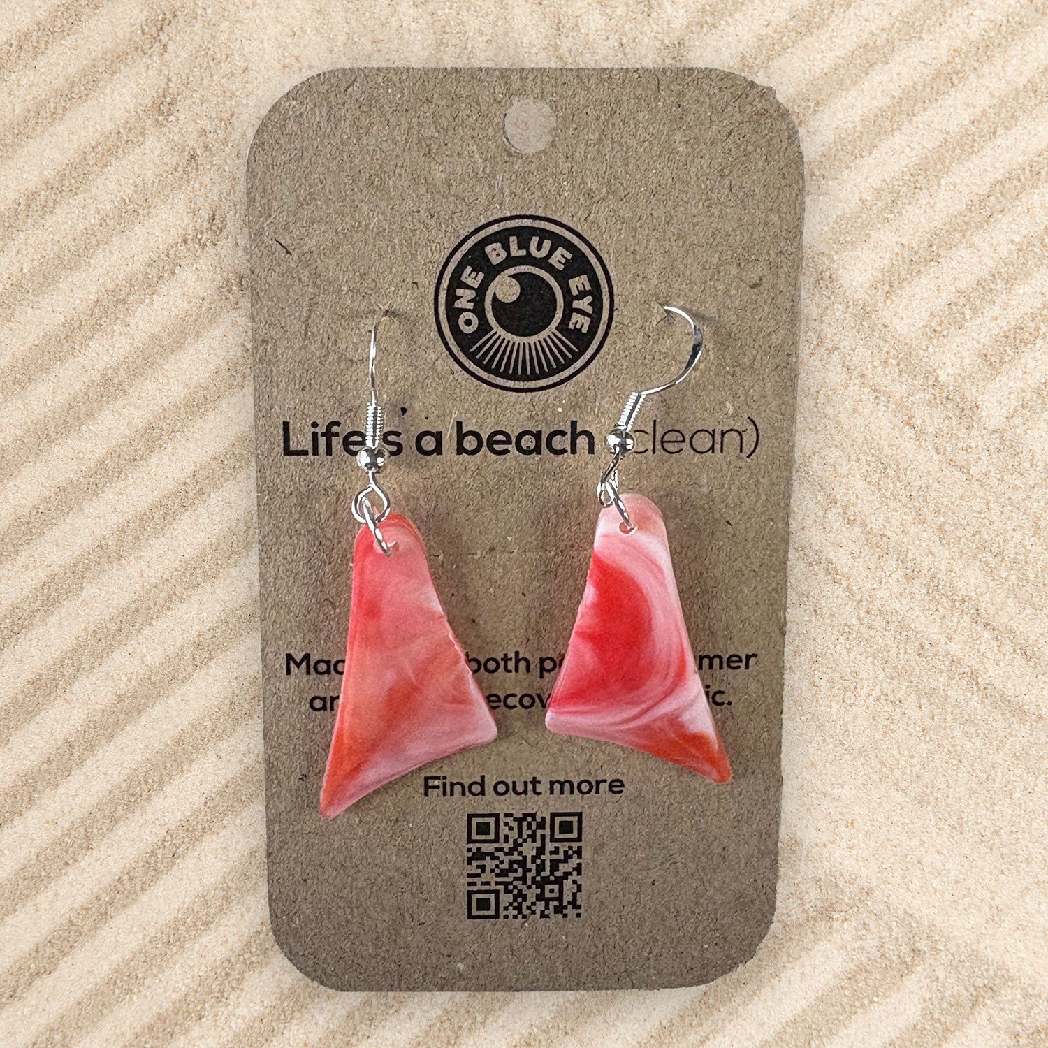 Cornish Surf Inspired Recycled Plastic Bodyboard Fins Earrings, Coral