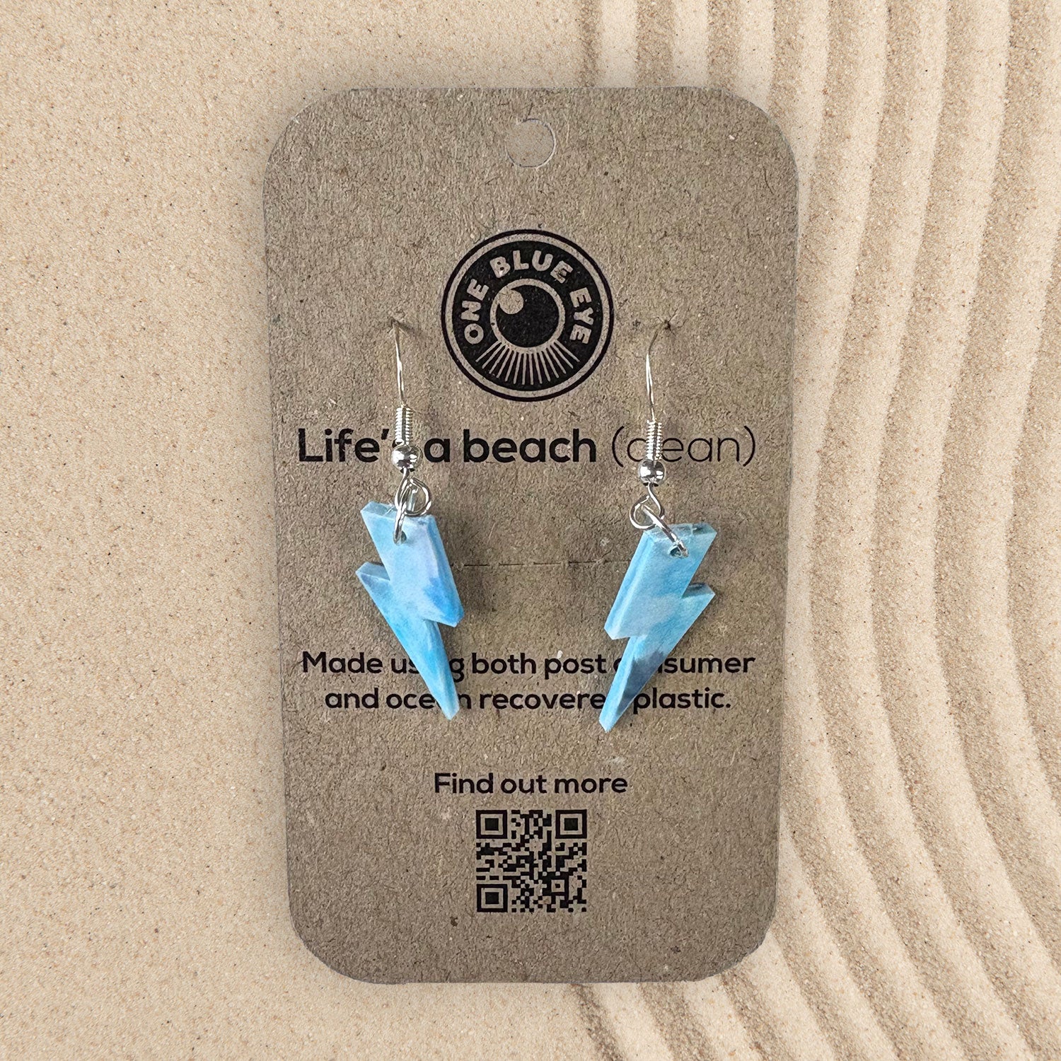 Cornish Inspired Recycled Plastic Lightning Bolt Earrings, Small, Blue