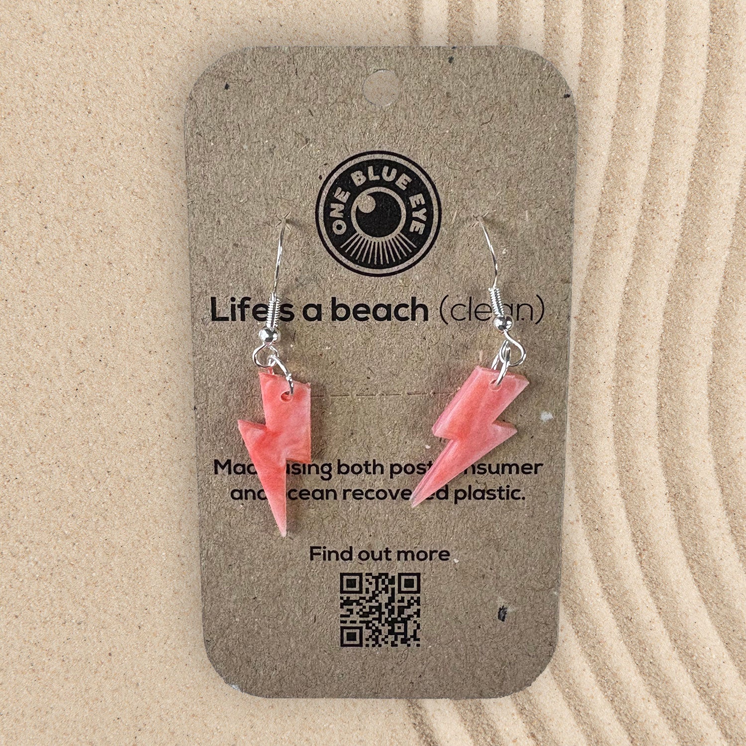 Cornish Inspired Recycled Plastic Lightning Bolt Earrings, Coral