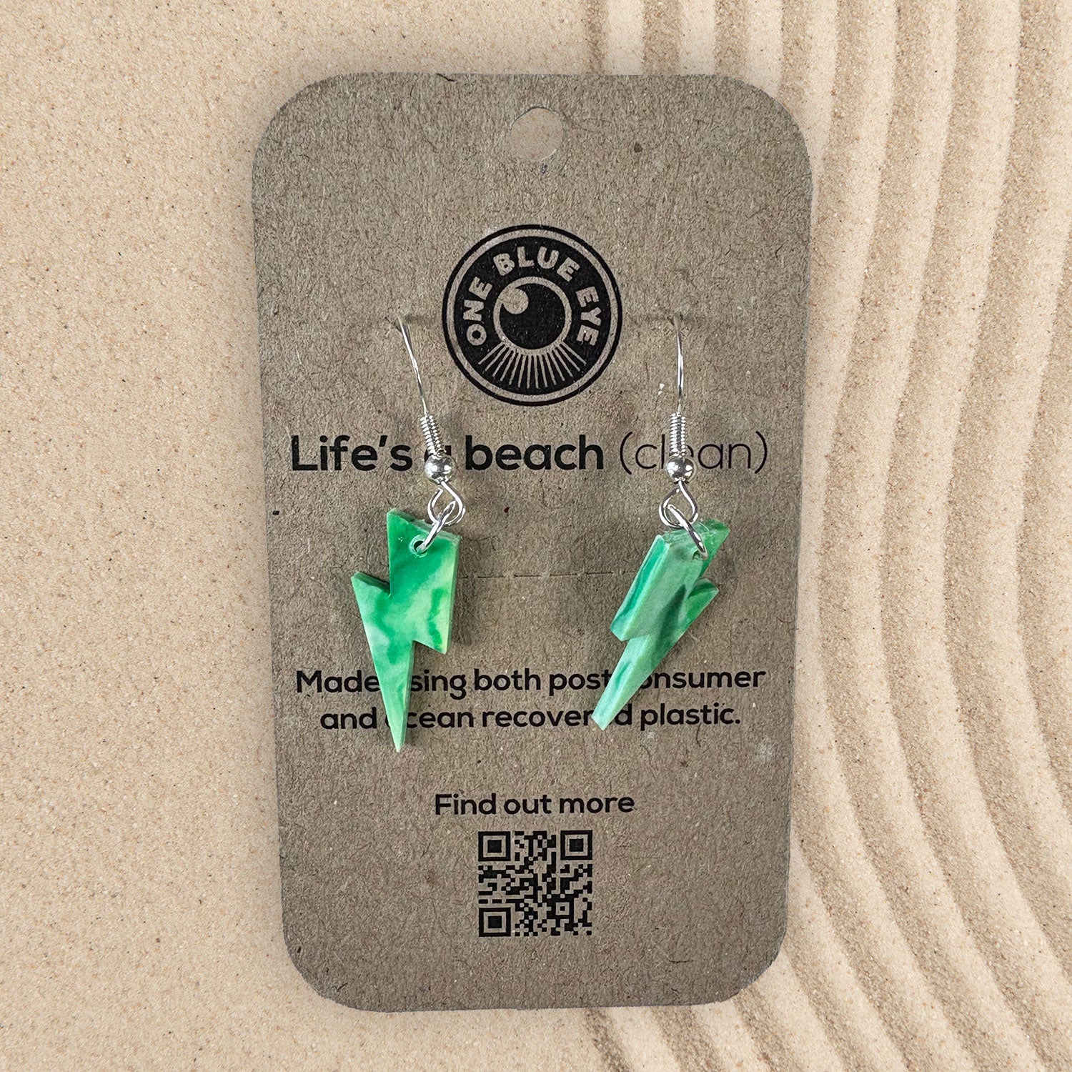 Cornish Inspired Recycled Plastic Lightning Bolt Earrings, Green