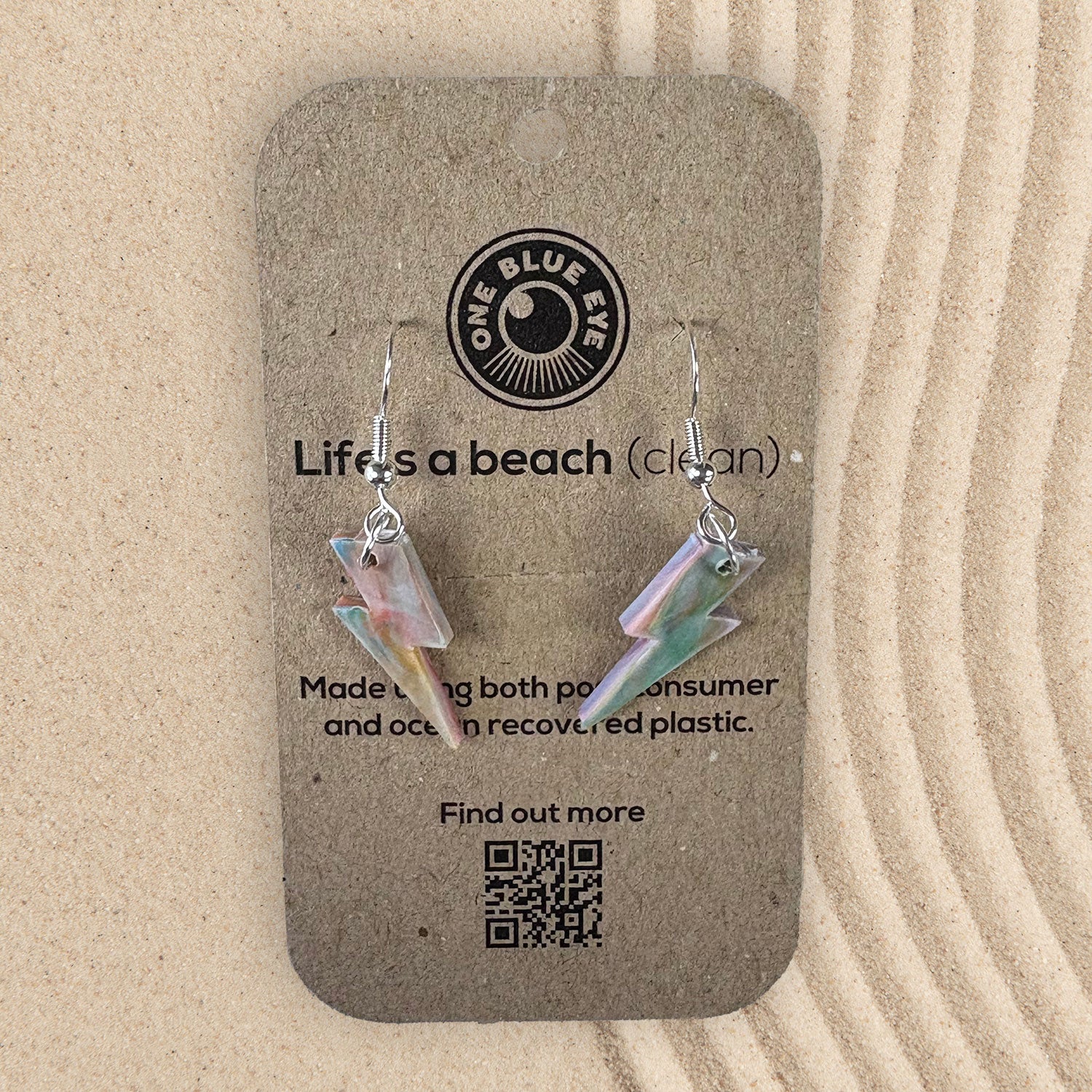 Cornish Inspired Recycled Plastic Lightning Bolt Earrings, Multi Colour