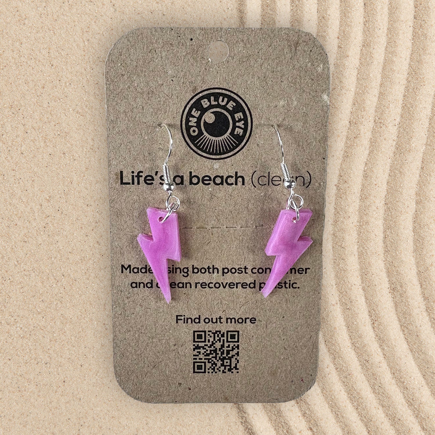Cornish Inspired Recycled Plastic Lightning Bolt Earrings, Pink
