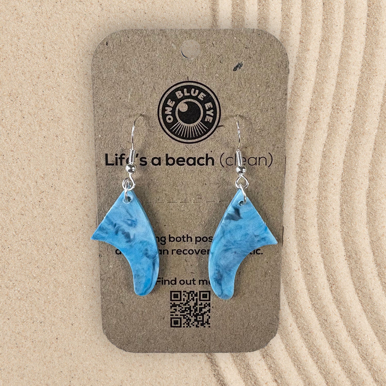 Cornish Surf Inspired Recycled Plastic Surfboard Fins Earrings, Blue