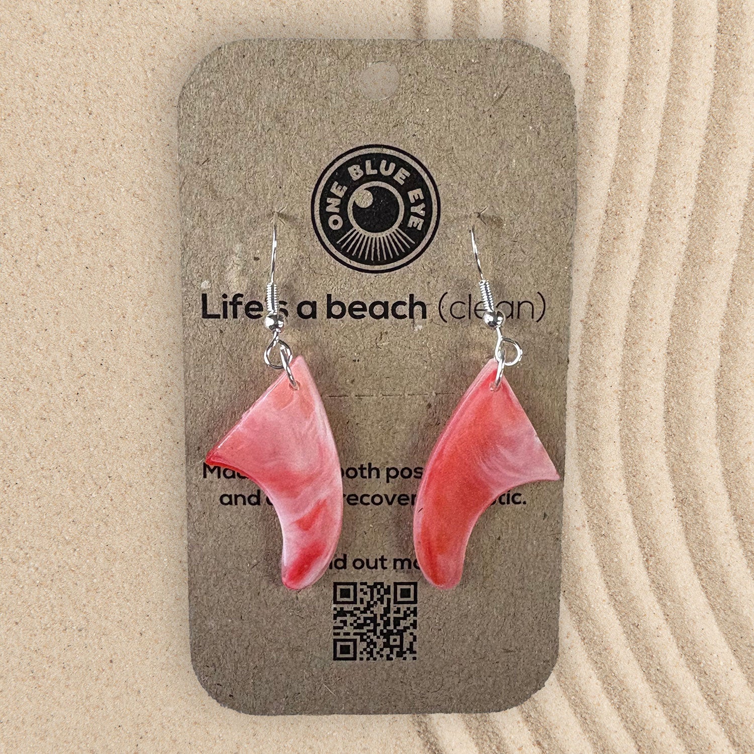 Cornish Surf Inspired Recycled Plastic Surfboard Fins Earrings, Coral
