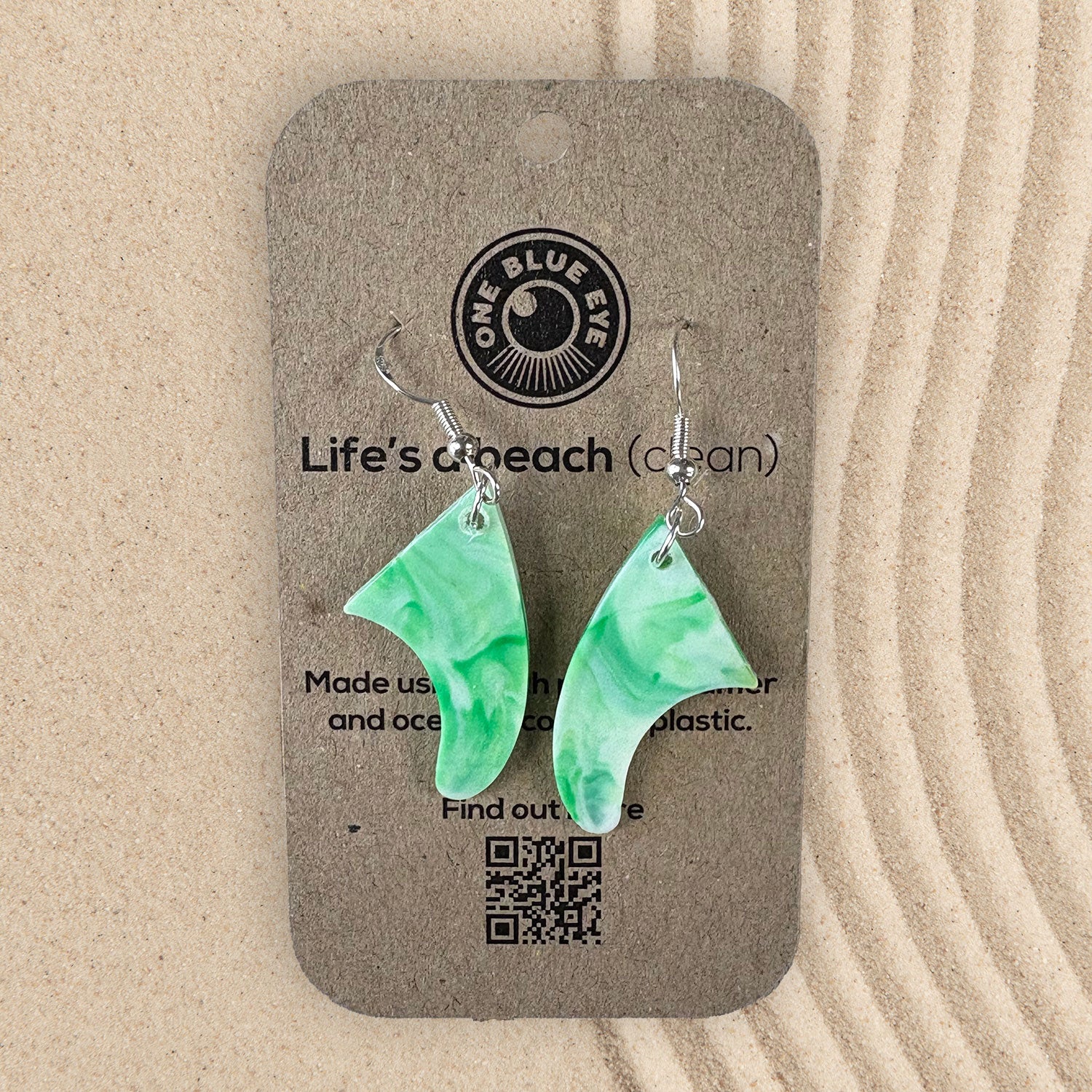Cornish Surf Inspired Recycled Plastic Surfboard Fins Earrings, Green