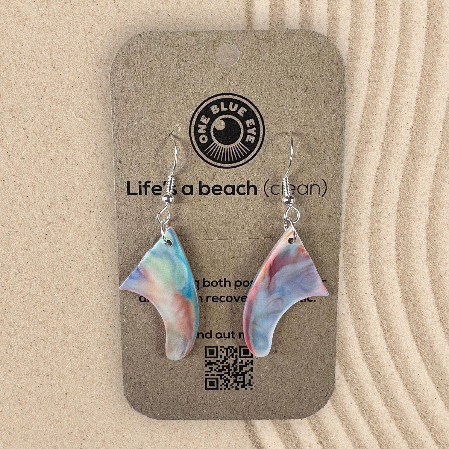 Cornish Surf Inspired Recycled Plastic Surfboard Fins Earrings, Multi Colour