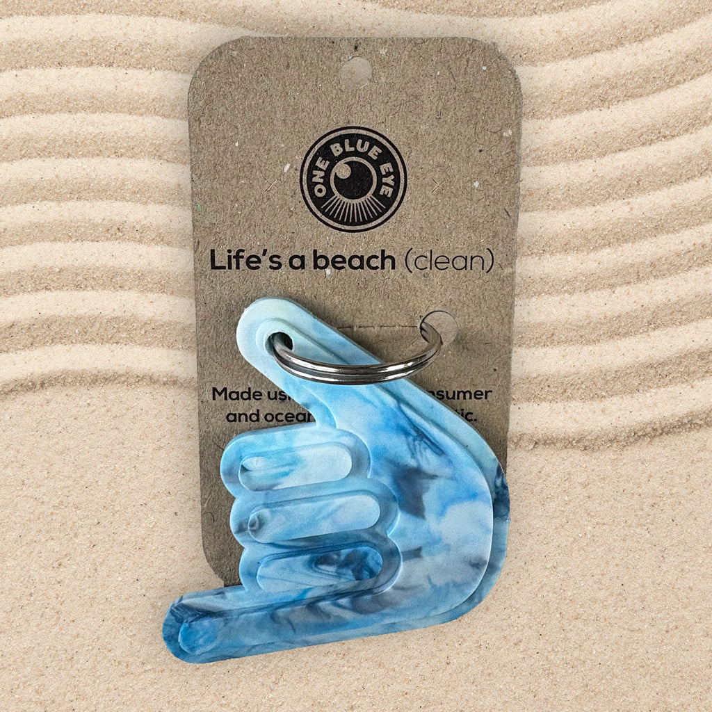 Cornish Beach Clean Plastic Shaka Key Ring, Blue - One Blue Eye
