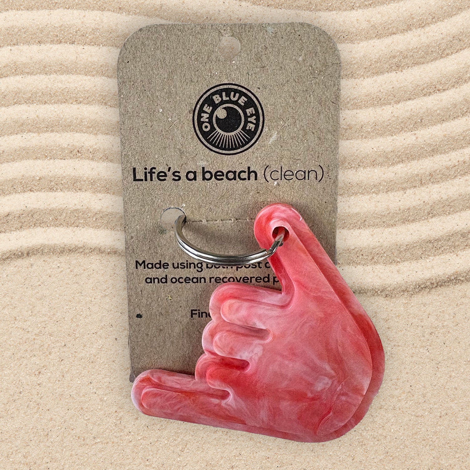 Cornish Surf Inspired Recycled Plastic Shaka Key Ring, Coral