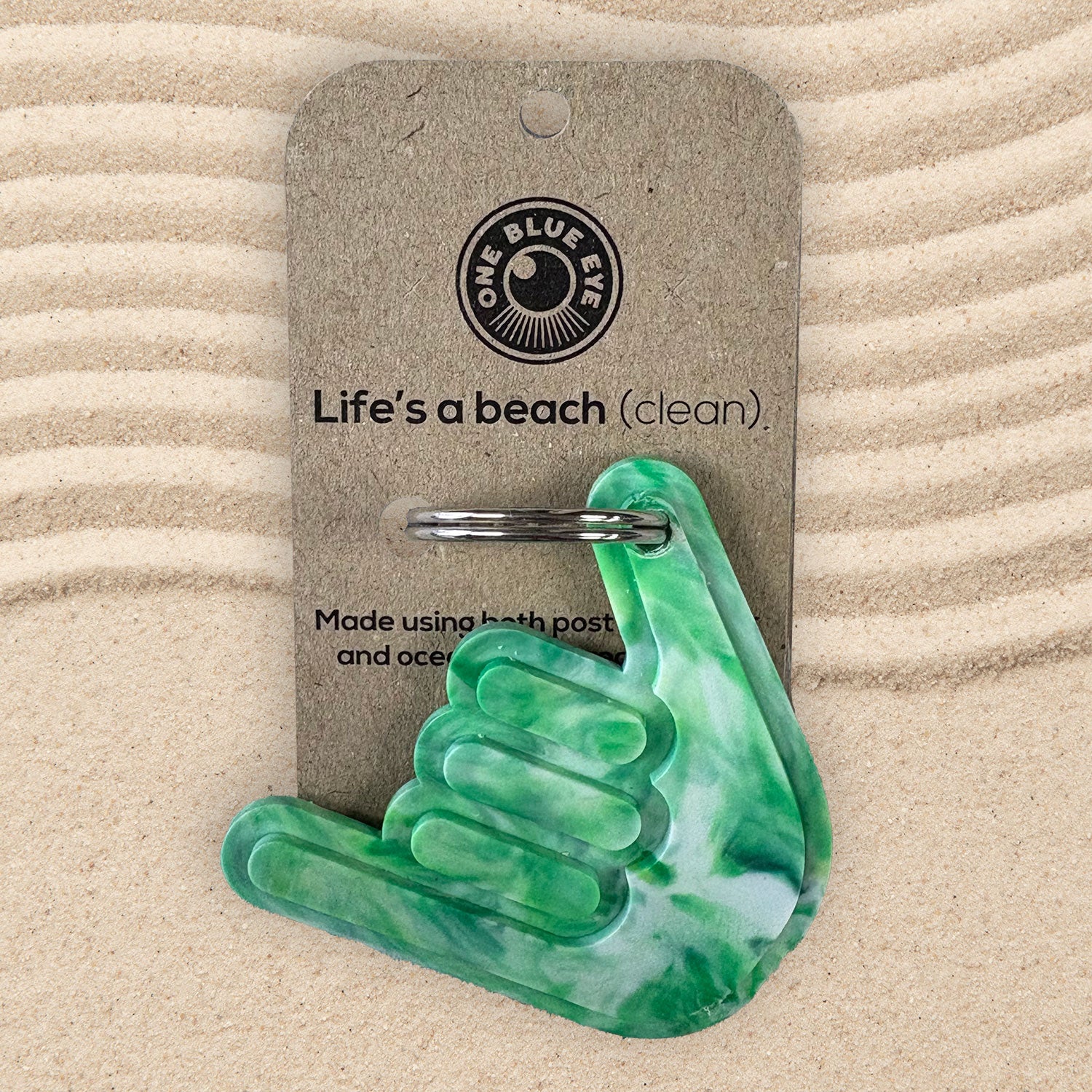 Cornish Surf Inspired Recycled Plastic Shaka Key Ring, Green