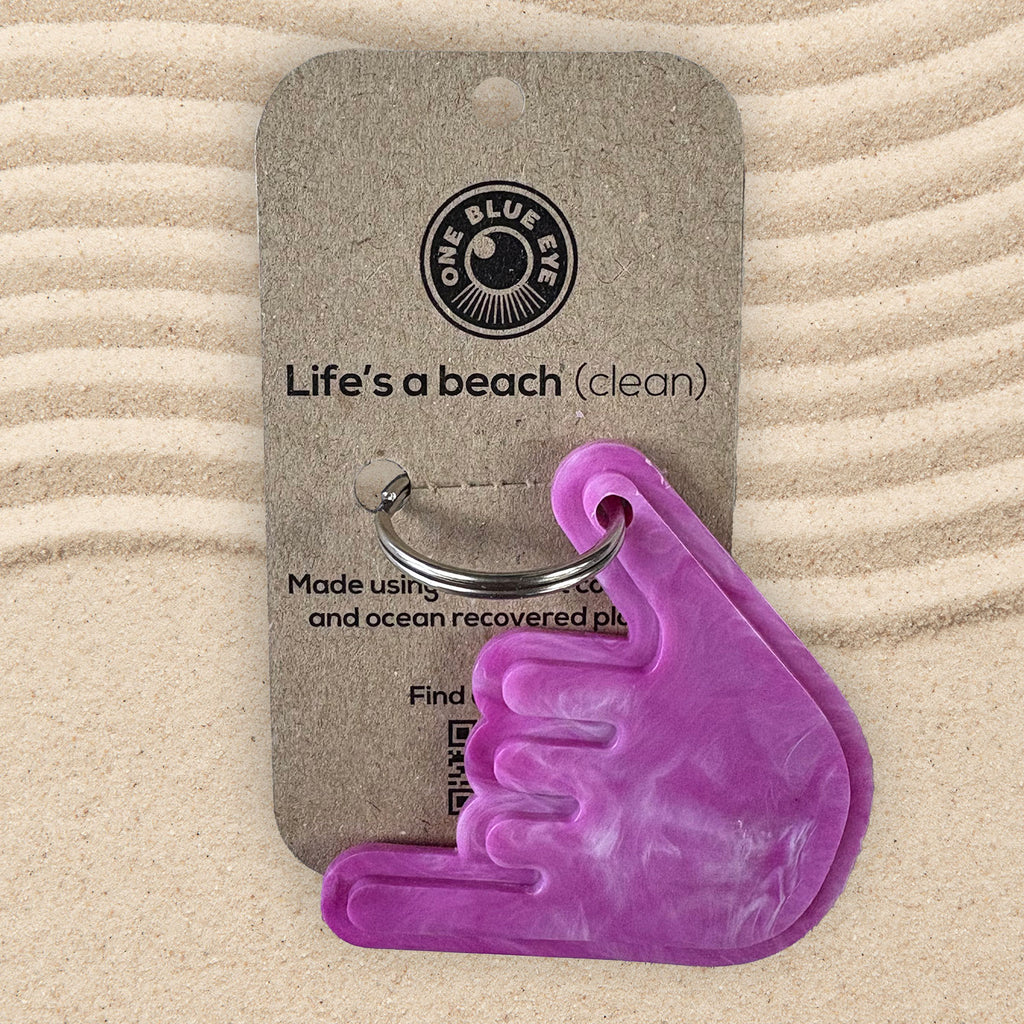 Cornish Beach Clean Plastic Shaka Key Ring, Pink - One Blue Eye