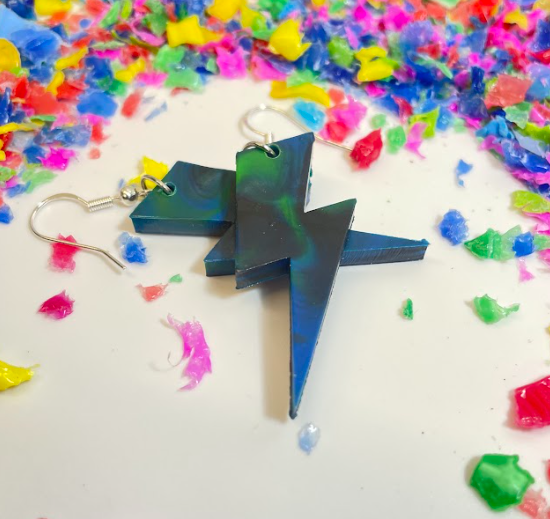 Lightning Bolt Earrings, Recycled Plastic, Beach Clean, Recycled Sustainable Gift Ideas