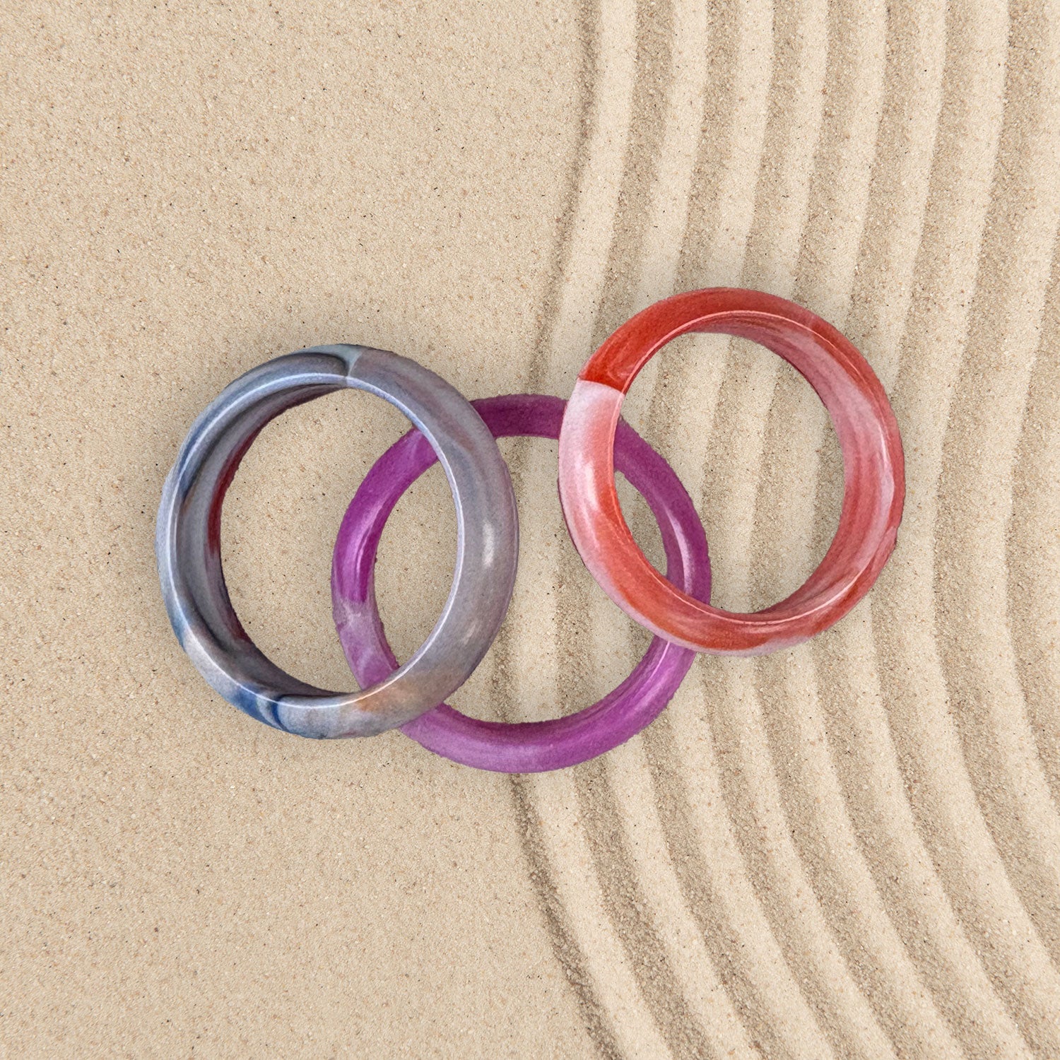 Cornish Beach inspired Recycled Plastic Ring, 3 Pack Bundle