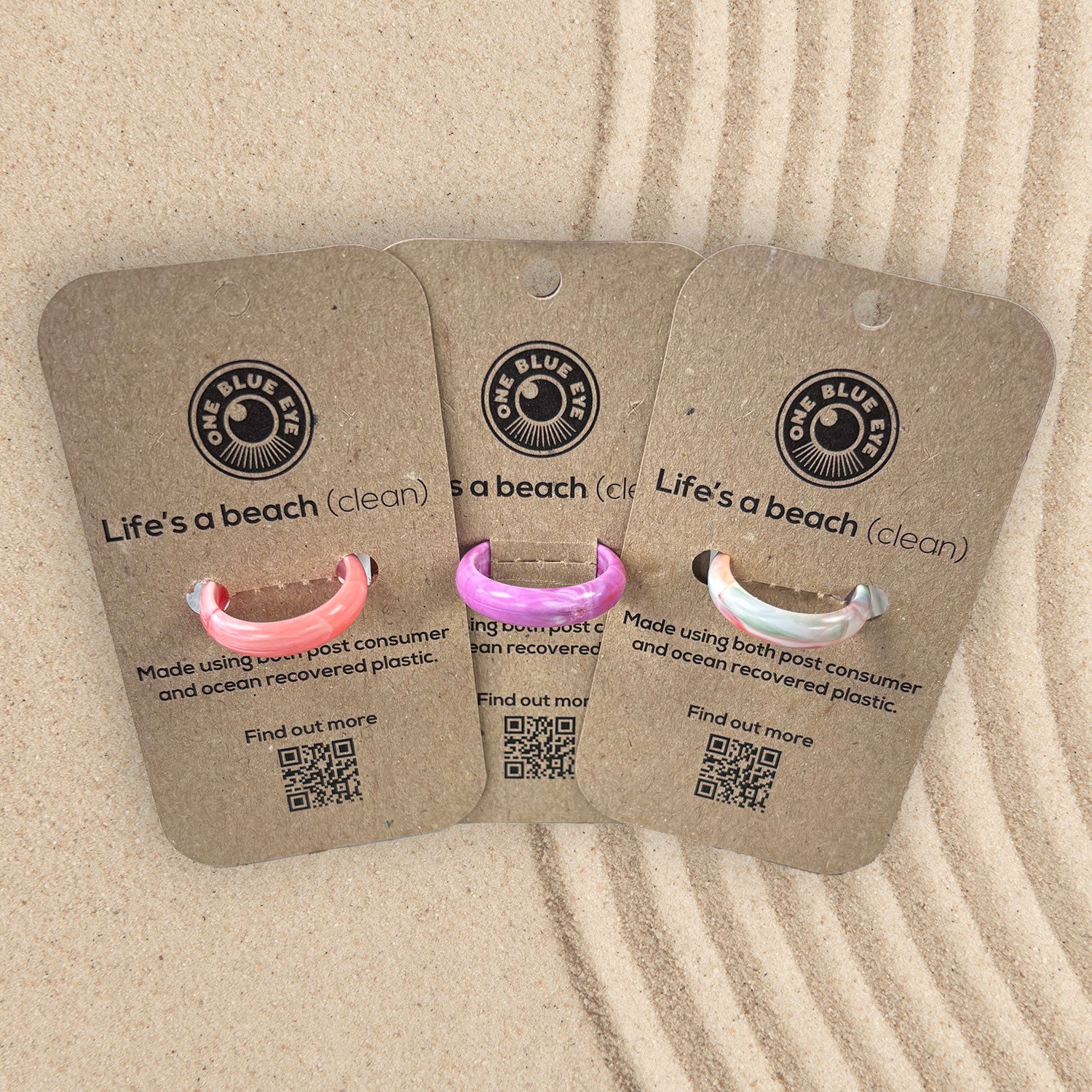 Cornish Beach inspired Recycled Plastic Ring, 3 Pack Bundle