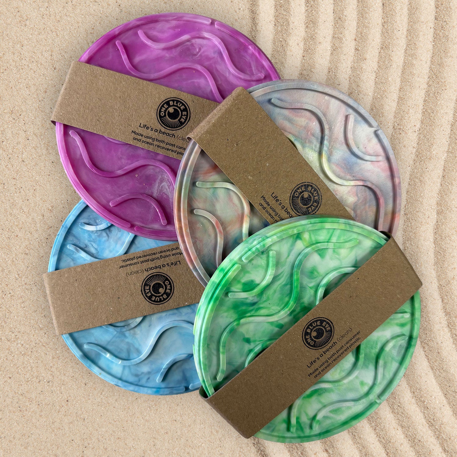 Recycled Plastic Wave Design Soap Dish, Circular, 4 Pack Bundle