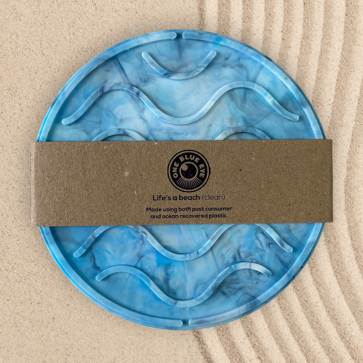 Recycled Plastic Wave Design Soap Dish, Circular, Blue