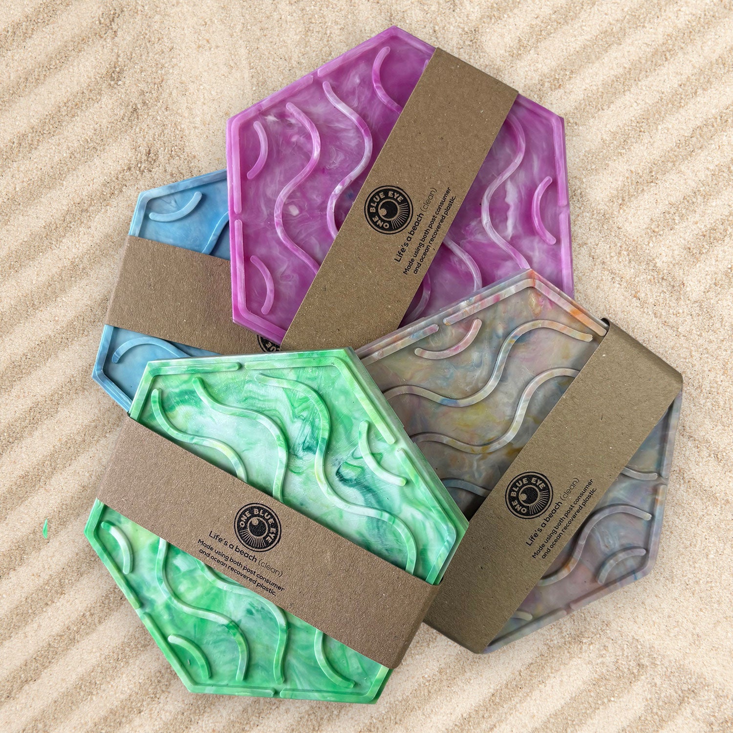 Recycled Plastic Wave Design Soap Dish, Hexagonal, 4 Pack Bundle