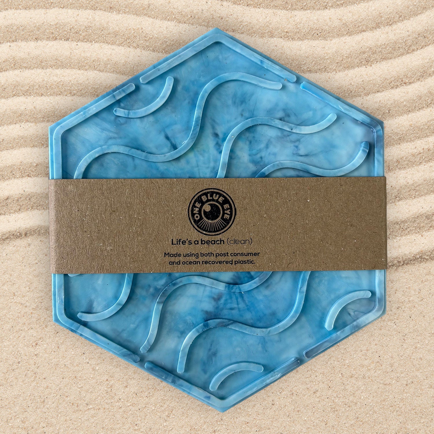Recycled Plastic Wave Design Soap Dish, Hexagonal, Blue
